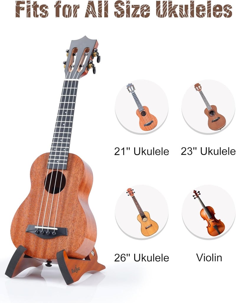 Musbeat Ukulele Stand, Foldable Ukelele Stand for Travel, Rabbit Shape Mahogany Wood Ukulele Holder for Concert Pineapple Soprano Tenor and Baritone, or Violin, Wooden Floor Ukele Holder for Home - Image 5